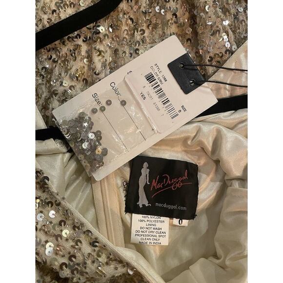 Mac Duggal 1068 Sequins V-Neck Side Slit Gown Evening Dress 0 XS Gold Sleeveless - Picture 7 of 11